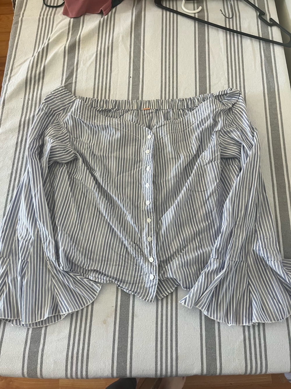 Free PeopleLight Blue & White Striped Button-Down Shirt Off the Shoulder